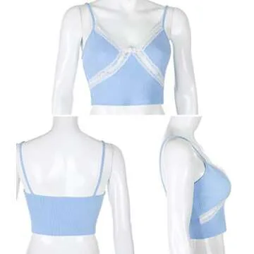 Stylish SAFRISIOR Lace Crop Top for Women - Blue