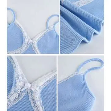 Stylish SAFRISIOR Lace Crop Top for Women - Blue