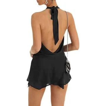 Women Y2k Backless Short Dress Party Club Deep V Halter Neck Bodycon Mini Dresses Sexy Slip Dress Beach Resort Wear SunDress