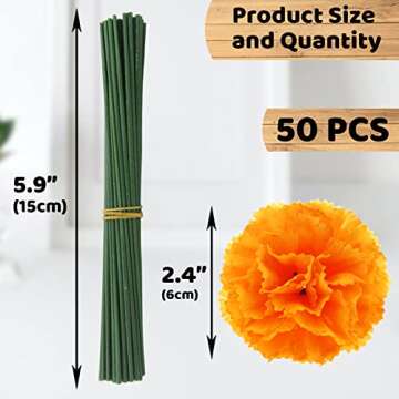 Hananona 50 Pcs Marigold Flower Heads Bulk, Silk Marigold with Stems Artificial Flowers for Diwali H...
