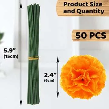 Hananona 50 Pcs Marigold Flower Heads Bulk, Silk Marigold with Stems Artificial Flowers for Diwali H...