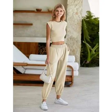 Springrain Womens Two Pieces Outfits Casual Lounge Sets Cropped Tops Sweatpants Tracksuit with Pockets