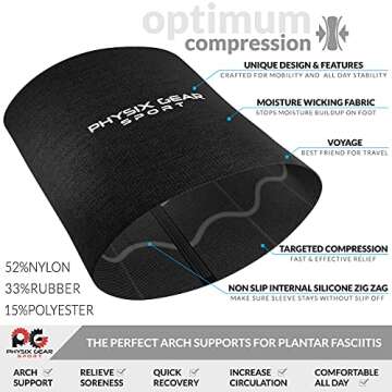 Physix Gear Arch Support Bands for Foot discomfort comfort - Arch comfort Compression Bands, Arch Support Band for Plantar Fasciitis, Arch Compression Support, Arch Sleeves, Foot Arch, Black, S