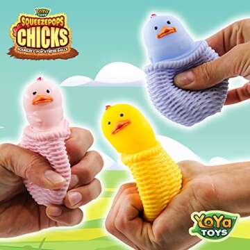 Yoya Toys Squeeze pops Chick Squishy - Bird Squishy Fidget Toy, Popping Egg Chicken Plush - Pop Up F...
