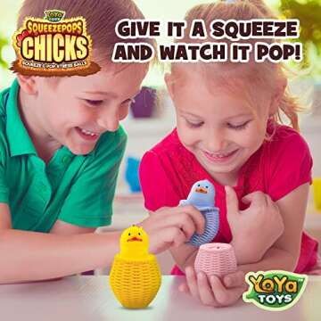 Yoya Toys Squeeze pops Chick Squishy - Bird Squishy Fidget Toy, Popping Egg Chicken Plush - Pop Up Fidget Toy, Stress Relief Squishy Toy - Autism/ADHD Fidget - Set of 3 Chicken Nugget Squishy