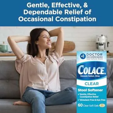 Colace Clear Stool Softener Soft Gel Capsules Constipation Relief 50mg Docusate Sodium Doctor Recommended 60ct