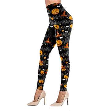 Pumpkin Print Leggings Halloween Horror Nights Bat High Waist Casual Pants for Women M