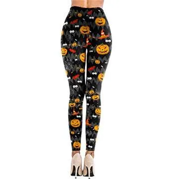 Pumpkin Print Halloween Leggings for Women - High Waist Casual Pants