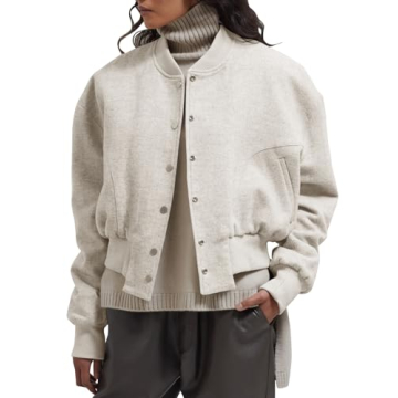 Fisoew Women's Oversized Wool Bomber Jacket Winter Coats