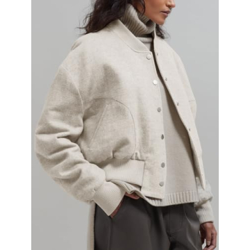 Fisoew Women's Oversized Wool Bomber Jacket Winter Coats