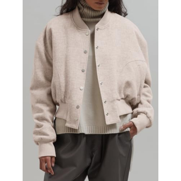 Fisoew Women's Oversized Wool Bomber Jacket Winter Coats