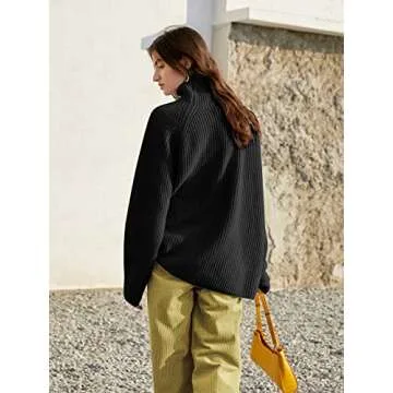 Womens Cozy Turtleneck Oversized Asymmetrical Sweater
