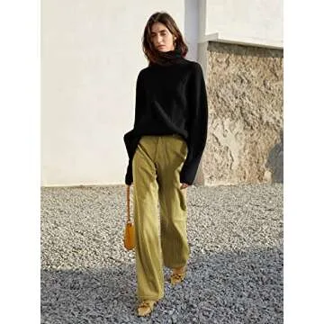 Womens Cozy Turtleneck Oversized Asymmetrical Sweater