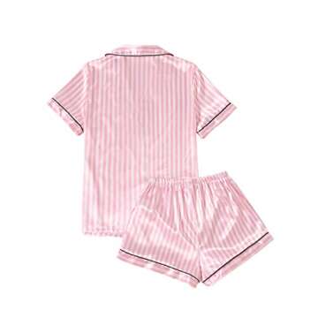 LYANER Women's Notch V Neck Button Up Short Sleeve Shirt and Shorts Pajamas Set Pink Small