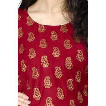 Chandrakala Kurti Sharara Set For Women Rayon Tunic Suit Sets Indian Summer Dress Red-White,X-Large (K163RED4)