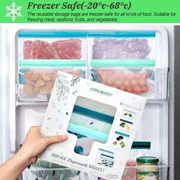 Reusable Food Storage Bags Silicone, Leakproof Reusable Freezer Bags, Reusable Snack Bags for Kids T...