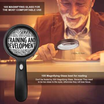Magnifying Glass with Light, 10X Handheld Large Magnifying Glass 12 LED Illuminated Lighted Magnifier for Macular Degeneration, Seniors Reading, Soldering, Inspection, Coins, Jewelry, Exploring