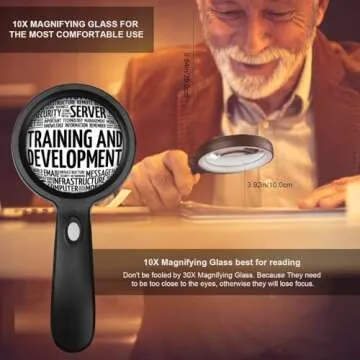 Magnifying Glass with Light, 10X Handheld Large Magnifying Glass 12 LED Illuminated Lighted Magnifier for Macular Degeneration, Seniors Reading, Soldering, Inspection, Coins, Jewelry, Exploring