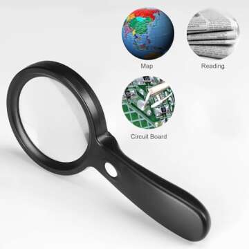 Magnifying Glass with Light, 10X Handheld Large Magnifying Glass 12 LED Illuminated Lighted Magnifier for Macular Degeneration, Seniors Reading, Soldering, Inspection, Coins, Jewelry, Exploring