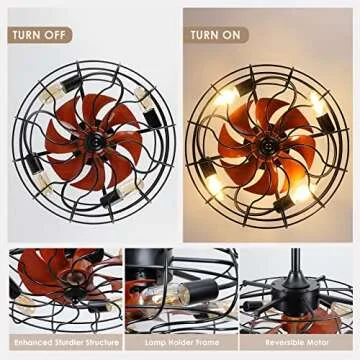 Mpayel Farmhouse Ceiling Fan with Light and Remote Control, Caged Ceiling Fan with 4 Led Bulbs, Enclosed Ceiling Fan with LED Light for Porch,Patios,Kitchen,Bedroom Indoor and Outdoor…