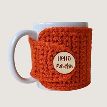 Hello Pumpkin Mug Cozy Sleeve, Fits 11 Ounce Coffee Mug, Reusable Handmade Mug Cover for Fall and Au...