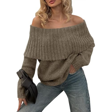 Saodimallsu Womens Off The Shoulder Sweaters Long Sleeve Slouchy Knitted Casual Loose Fall Trendy Pullover Tops