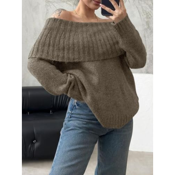 Saodimallsu Womens Off The Shoulder Sweaters Long Sleeve Slouchy Knitted Casual Loose Fall Trendy Pullover Tops