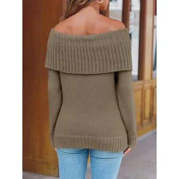 Saodimallsu Womens Off The Shoulder Sweaters Long Sleeve Slouchy Knitted Casual Loose Fall Trendy Pullover Tops