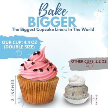Muffin Liners for Baking - 50pcs Brown EXTRA LARGE SIZE Cupcake Liners Baking Supplies, Thick Jumbo Unbleached Parchment Paper Sheets Cute Cups, Greaseproof Pan Liner Wrappers Kitchen Accessories