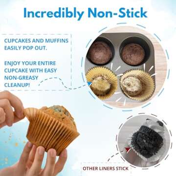Muffin Liners for Baking - 50pcs Brown EXTRA LARGE SIZE Cupcake Liners Baking Supplies, Thick Jumbo Unbleached Parchment Paper Sheets Cute Cups, Greaseproof Pan Liner Wrappers Kitchen Accessories