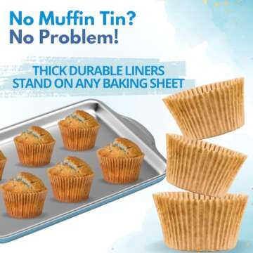 Muffin Liners for Baking - 50pcs Brown EXTRA LARGE SIZE Cupcake Liners Baking Supplies, Thick Jumbo Unbleached Parchment Paper Sheets Cute Cups, Greaseproof Pan Liner Wrappers Kitchen Accessories