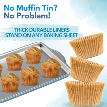 Muffin Liners for Baking - 50pcs Brown EXTRA LARGE SIZE Cupcake Liners Baking Supplies, Thick Jumbo Unbleached Parchment Paper Sheets Cute Cups, Greaseproof Pan Liner Wrappers Kitchen Accessories