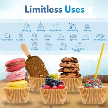 Muffin Liners for Baking - 50pcs Brown EXTRA LARGE SIZE Cupcake Liners Baking Supplies, Thick Jumbo Unbleached Parchment Paper Sheets Cute Cups, Greaseproof Pan Liner Wrappers Kitchen Accessories