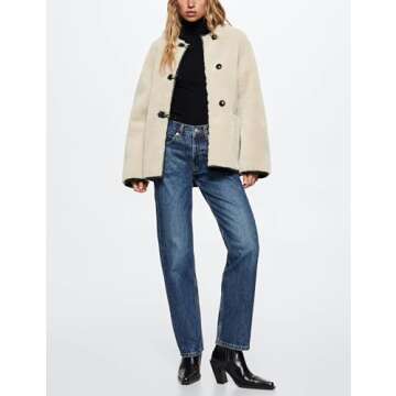 Bianstore Women’s Sherpa Fleece Jackets Casual Long Sleeve Buttons Faux Fur Coat Winter Outwear(Beige-M)