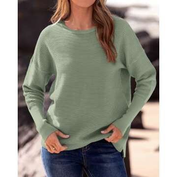 BTFBM Casual Women 2024 Fall Sweater Long Sleeve Ribbed Knit Pullover Loose Crewneck Batwing Split S...