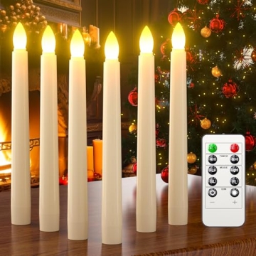 PChero Flameless Candles with Remote Timer, 7.9" Ivory Battery Operated LED Taper Dripless Floating ...