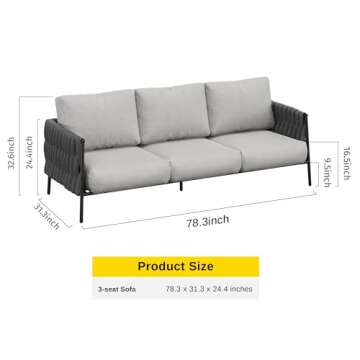 EAST OAK Life Chatter Outdoor Sofa, Outdoor Furniture 3 Seats with Waterproof Thick Cushions, Modern Patio Sofa Deep Seating for Outdoor Garden Porch Blackyard, Earth Black & Misty Grey