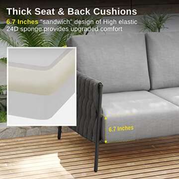 EAST OAK Life Chatter Outdoor Sofa, Outdoor Furniture 3 Seats with Waterproof Thick Cushions, Modern Patio Sofa Deep Seating for Outdoor Garden Porch Blackyard, Earth Black & Misty Grey