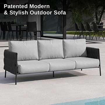 EAST OAK Life Chatter Outdoor Sofa, Outdoor Furniture 3 Seats with Waterproof Thick Cushions, Modern Patio Sofa Deep Seating for Outdoor Garden Porch Blackyard, Earth Black & Misty Grey