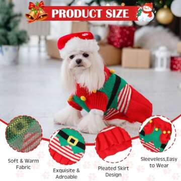 Dansydaisy 3 Pcs Christmas Dog Sweater Dresses Christmas Dog Costumes for Small Dogs Winter Warm Dog Cloth Xmas Holiday Sweaters Christmas Dress Outfit for Dachshund Chihuahua Maltese Dogs Girls(M)