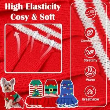 Dansydaisy 3 Pcs Christmas Dog Sweater Dresses Christmas Dog Costumes for Small Dogs Winter Warm Dog Cloth Xmas Holiday Sweaters Christmas Dress Outfit for Dachshund Chihuahua Maltese Dogs Girls(M)