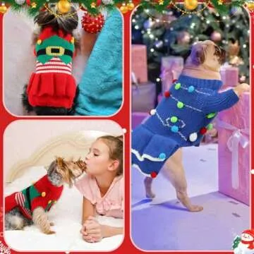 Dansydaisy 3 Pcs Christmas Dog Sweater Dresses Christmas Dog Costumes for Small Dogs Winter Warm Dog Cloth Xmas Holiday Sweaters Christmas Dress Outfit for Dachshund Chihuahua Maltese Dogs Girls(M)