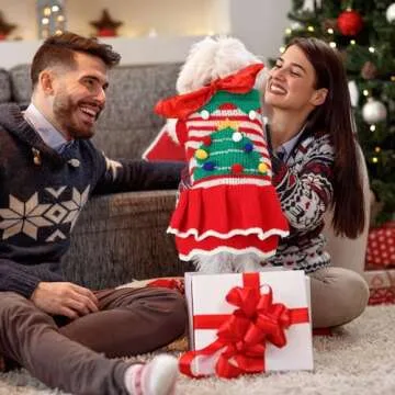 Dansydaisy 3 Pcs Christmas Dog Sweater Dresses Christmas Dog Costumes for Small Dogs Winter Warm Dog Cloth Xmas Holiday Sweaters Christmas Dress Outfit for Dachshund Chihuahua Maltese Dogs Girls(M)