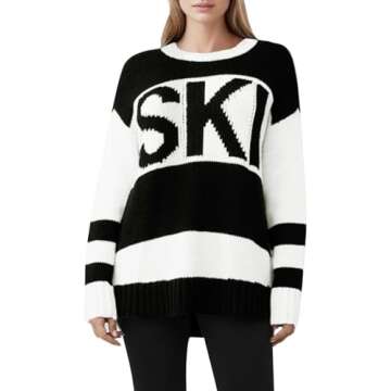 Trendy Color Block Ski Print Oversized Sweater for Women