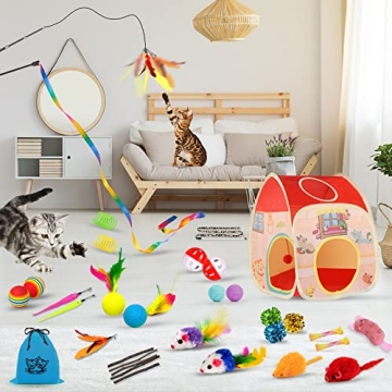 34 PCS Cat Toy Set for Playful Indoor Kitties 34Pcs Cat Toys Kitten Toys