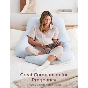 Momcozy Pregnancy Pillows for Sleeping, U Shaped Full Body Pillow 57 Inch for Pregnant Women with Back, Hip, Leg, Belly Support, Washable Jersey Cotton Cover Included, Light Blue
