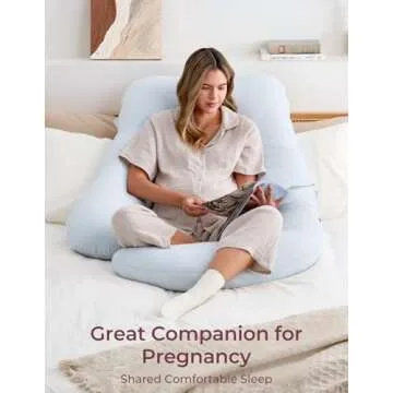 Momcozy Pregnancy Pillows for Sleeping, U Shaped Full Body Pillow 57 Inch for Pregnant Women with Back, Hip, Leg, Belly Support, Washable Jersey Cotton Cover Included, Light Blue