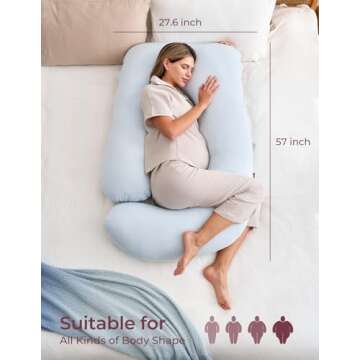 Momcozy Pregnancy Pillows for Sleeping, U Shaped Full Body Pillow 57 Inch for Pregnant Women with Back, Hip, Leg, Belly Support, Washable Jersey Cotton Cover Included, Light Blue