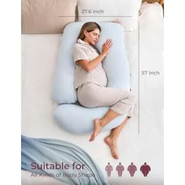 Momcozy Pregnancy Pillows for Sleeping, U Shaped Full Body Pillow 57 Inch for Pregnant Women with Back, Hip, Leg, Belly Support, Washable Jersey Cotton Cover Included, Light Blue