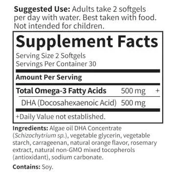 Garden of Life Minami Algae Omega 3 Vegan DHA for Brain and Eye Health - Orange Flavor, 500mg Plant Based DHA Omega-3 Vegan Algae Oil Plus Astaxanthin, No Aftertaste, 60 Easy-to-Swallow Mini Softgels